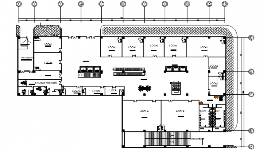 Commercial and shopping complex first floor distribution