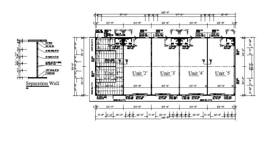 Commercial complex first floor plan with separation wall