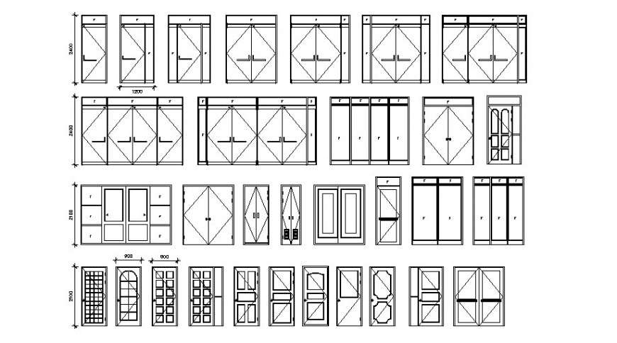 Common double and single door blocks cad drawing details dwg file - Cadbull