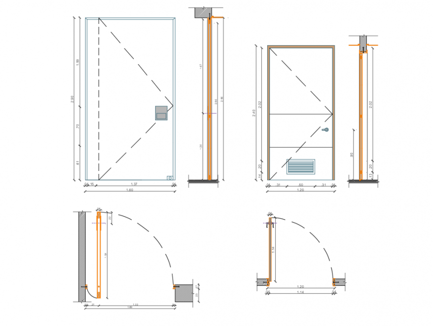 Complete internal door section, elevation cad blocks details dwg file