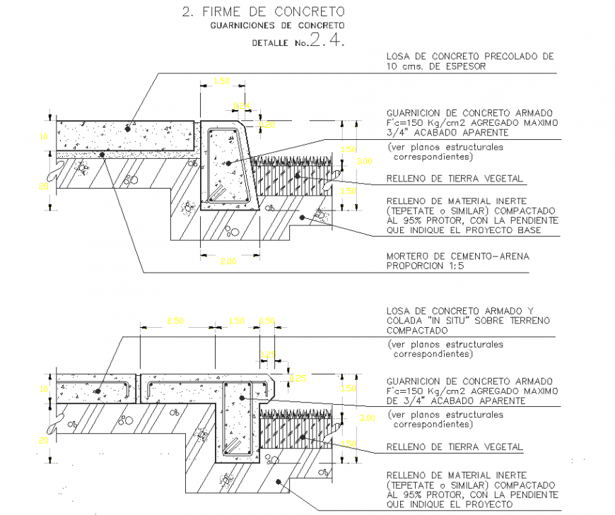 Concrete foundation section plan - Cadbull