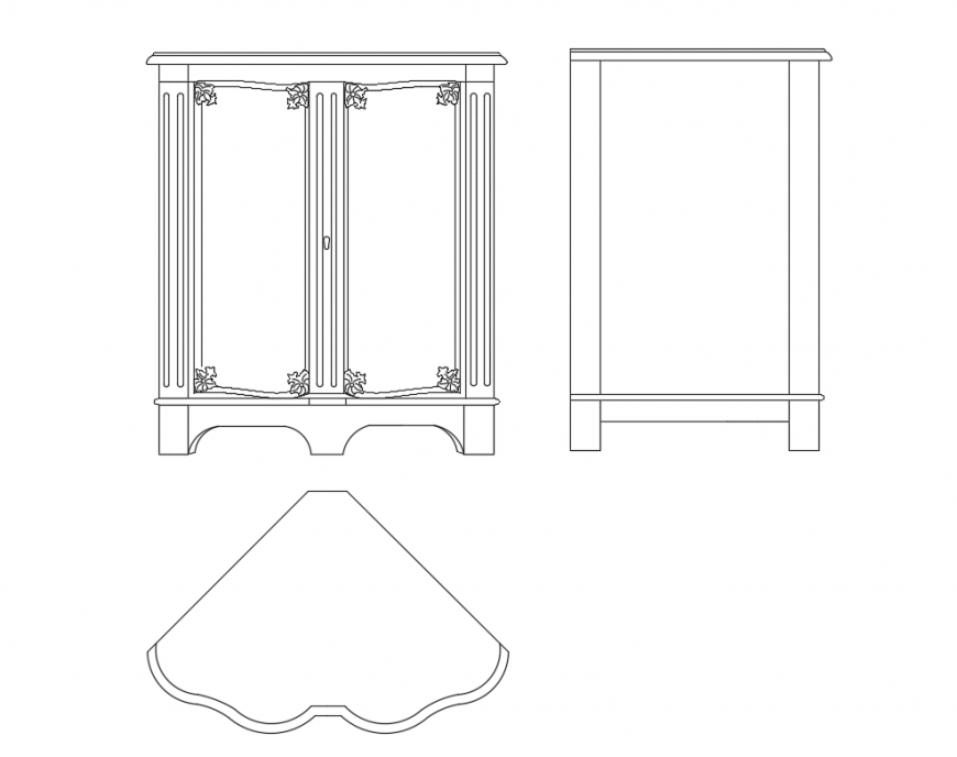 Corner cabinet front, side and top view elevation cad block design dwg ...