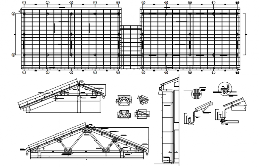 Cover Plan Roof Section And Roof Construction Drawing Details Dwg File