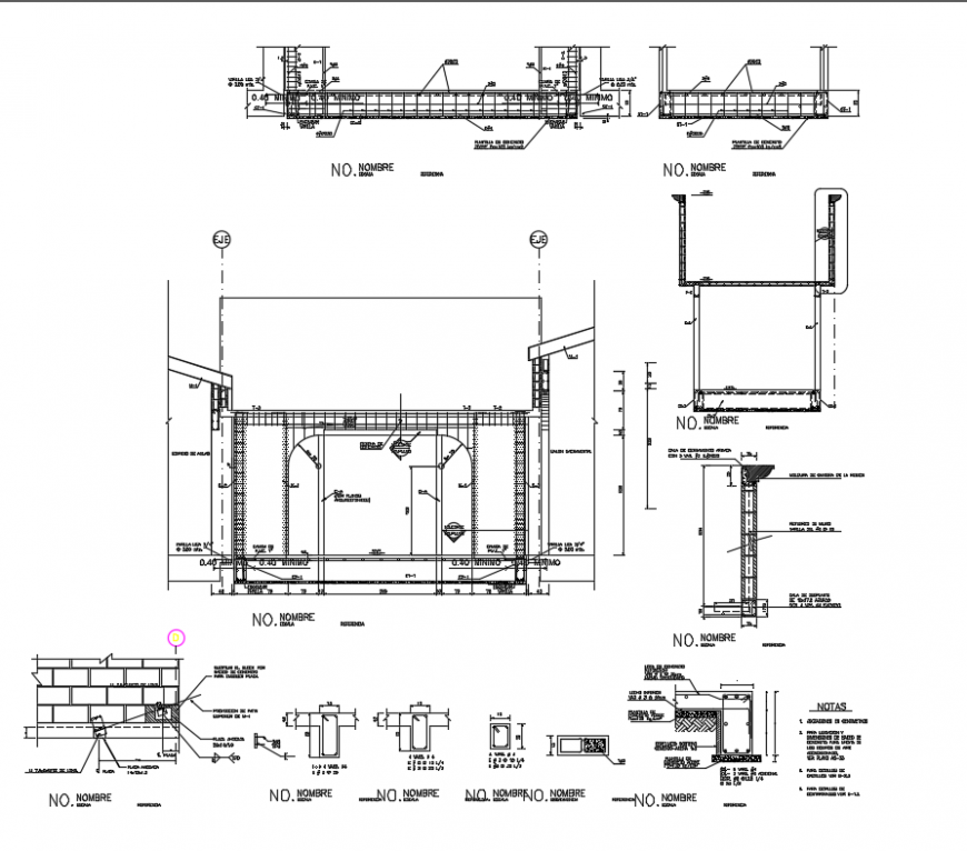 Covered corridor constructive details of building with brick wall dwg ...