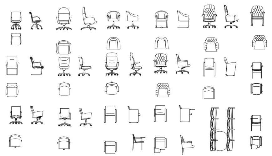 Creative all type chair elevation blocks drawing details dwg file - Cadbull
