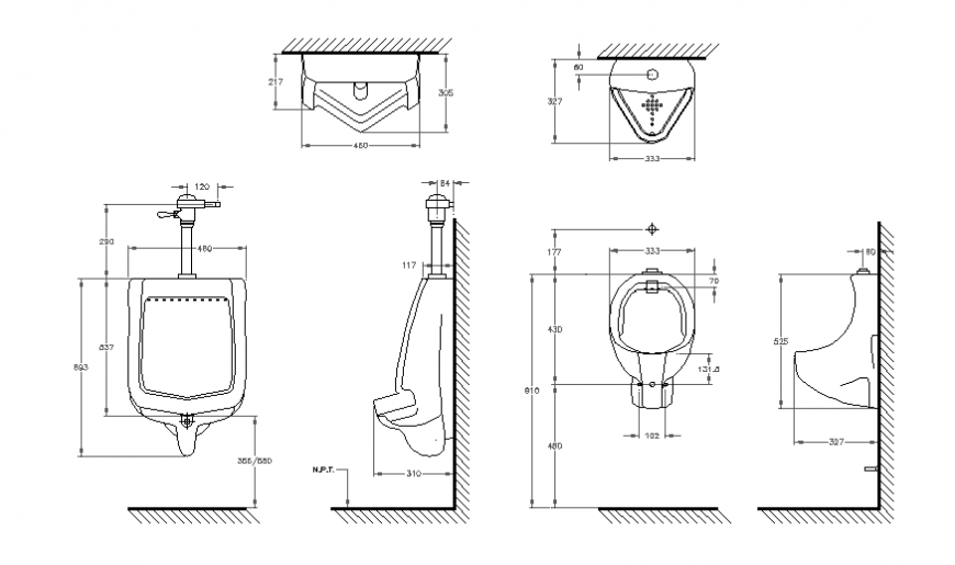 Creative urinal blocks section cad details dwg file - Cadbull