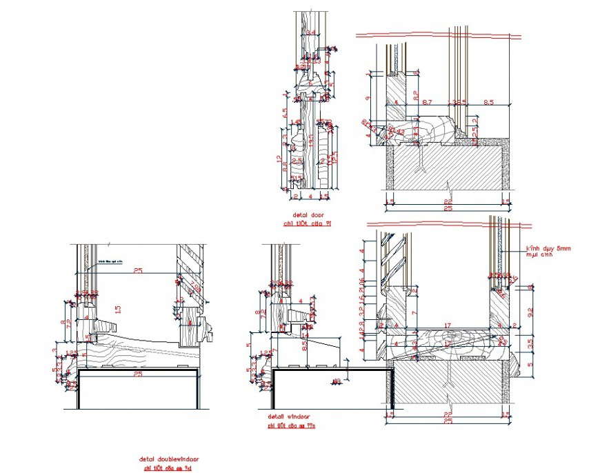 Detail double window section autocad file - Cadbull