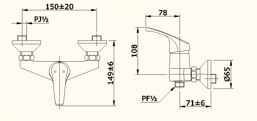 Detail tap side elevation layout file - Cadbull