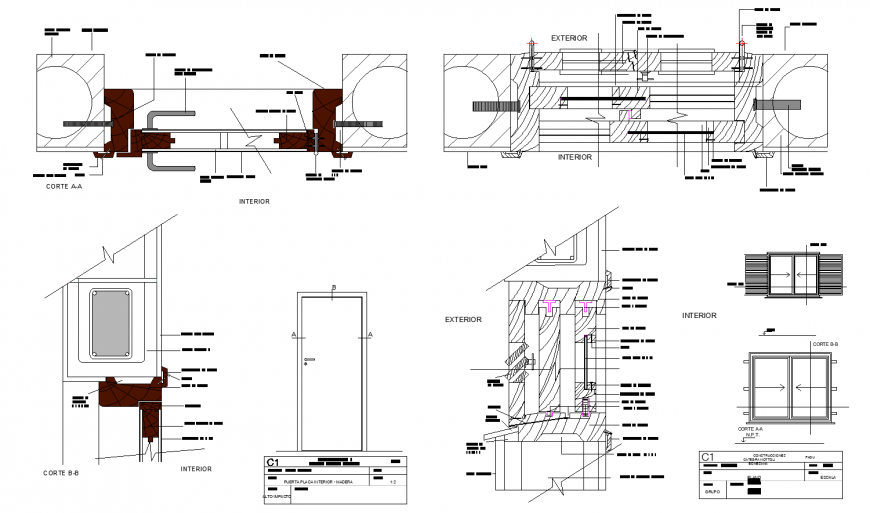 Detail window and wood door joinery in dwg file. Cadbull