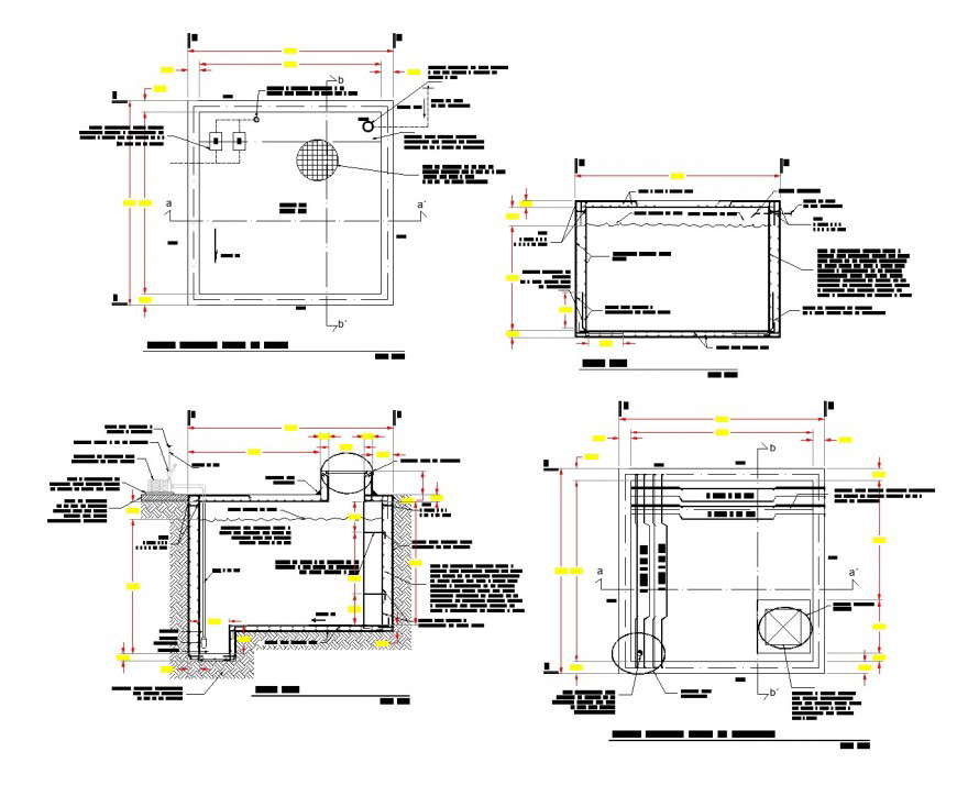 Detailed cistern plan and section autocad file - Cadbull