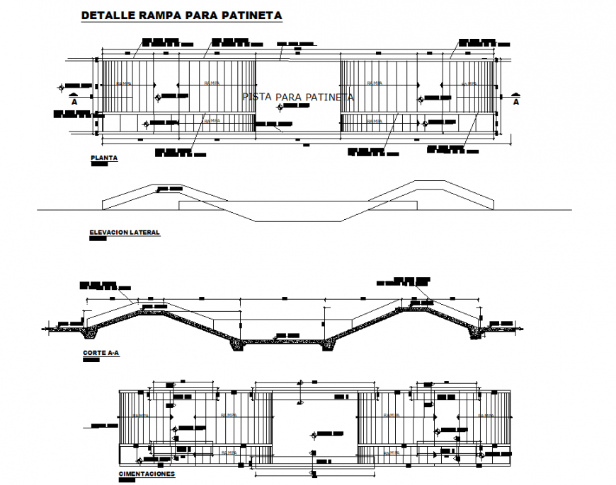 Details of ramp plan, elevation and section autocad file Cadbull