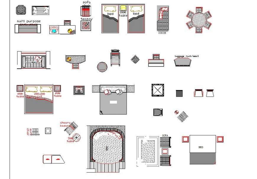 Different bedroom  furniture  blocks  layout file in autocad  