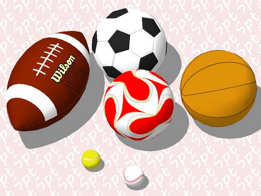 Different game balls 3d model layout sketch-up file - Cadbull