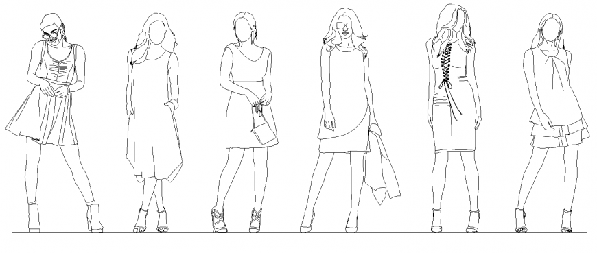 Different Models Women Layout 2d View Dwg File Cadbull