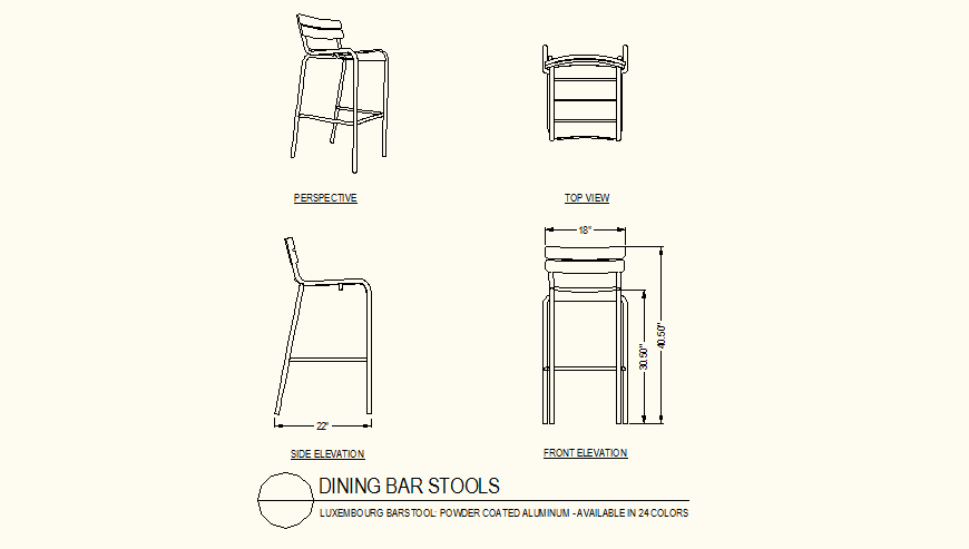 Dinning bar stool detail plan and elevation autocad file - Cadbull