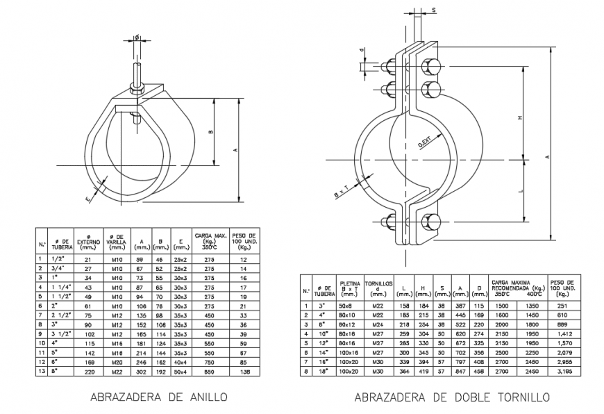 Double screw clamp & ring clamp Detail drawing Cadbull
