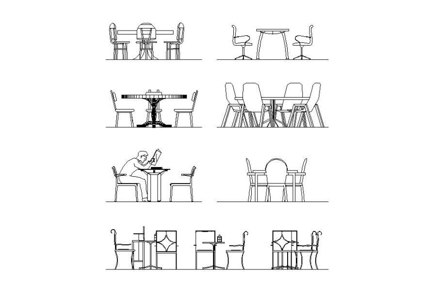 Drawing of dining table furniture block autocad