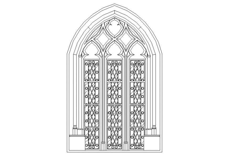 Gothic double door with pointed arch and circle Vector Image