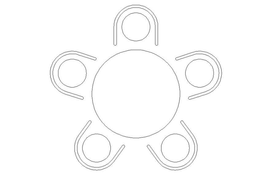 Drawing of round 5 seater dining table furniture block AutoCAD