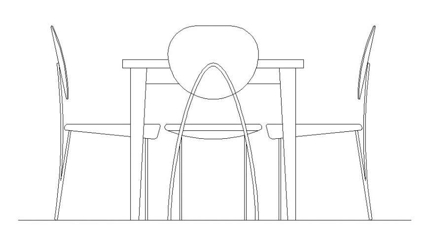Drawing of the table with 3 chairs dwg file which includes a front view
