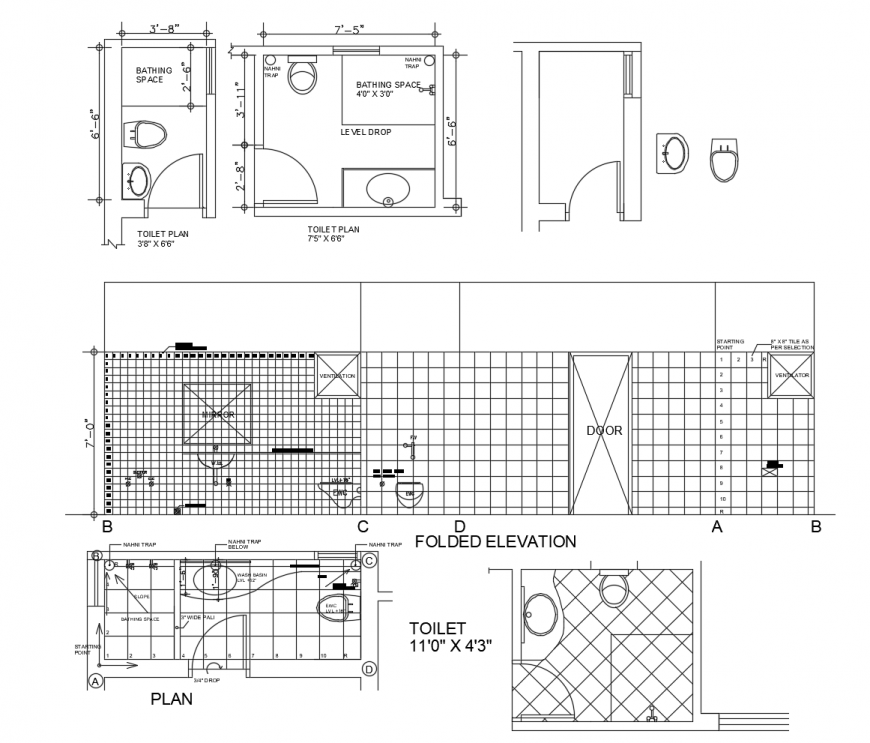 Drawing of toilets 2d design details AutoCAD file Cadbull