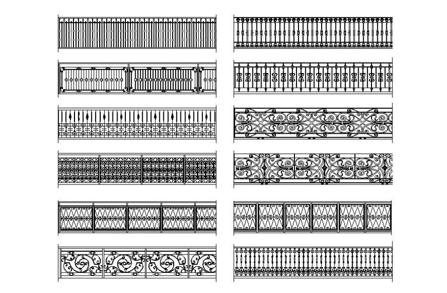 Drawing of wrought iron railing blocks AutoCAD Cadbull