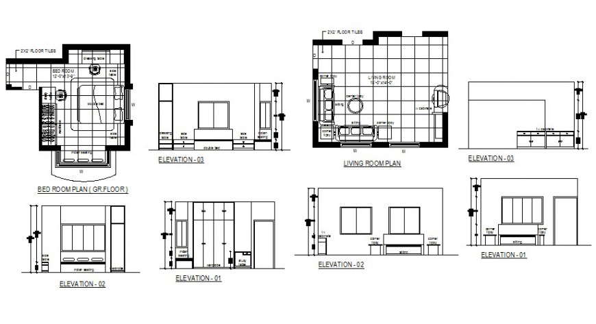Drawing Room And Bedroom Elevation And Plan Cad Drawing Details Dwg File Cadbull