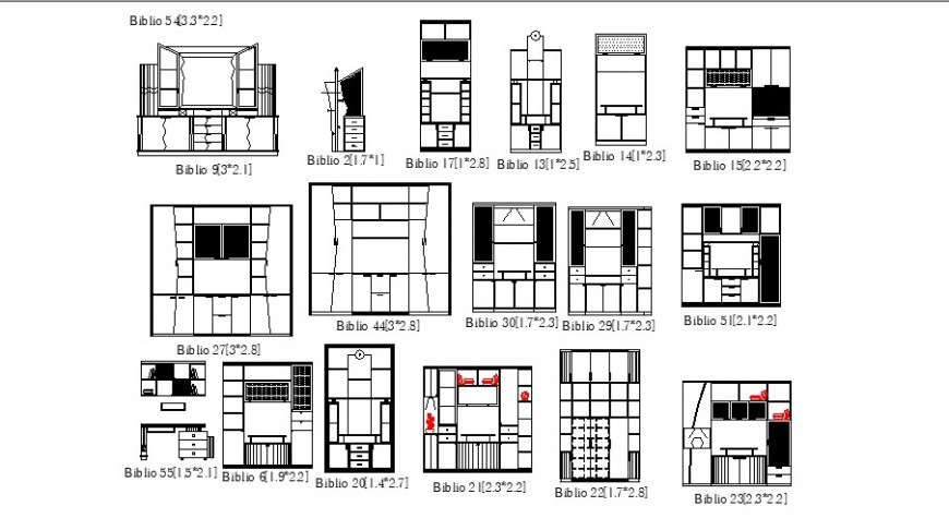 drawing room furniture and tv cabinet elevation, section