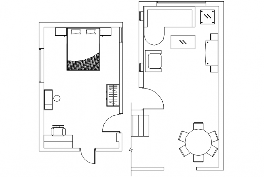 Drawing room plan and bedroom plan with furniture drawing details dwg