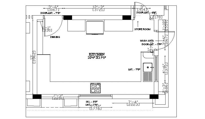 Drawings 2d view of kitchen area autocad software file - Cadbull
