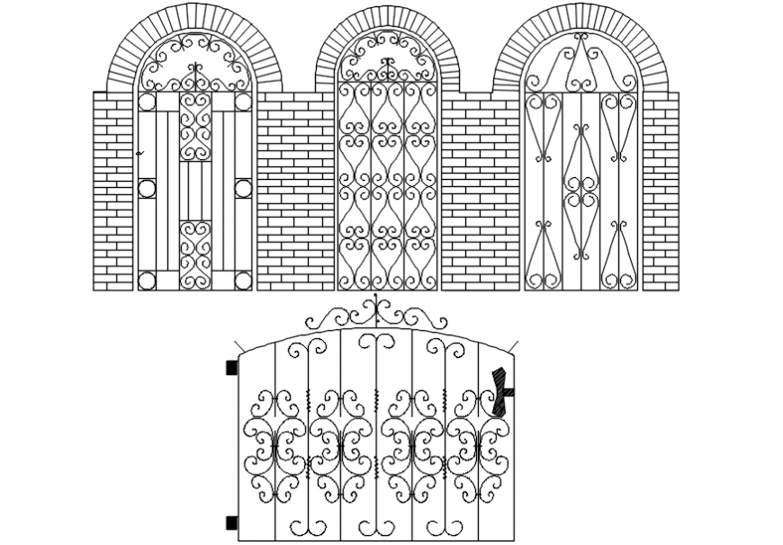 Drawings details of entrance gate design autocad software file - Cadbull