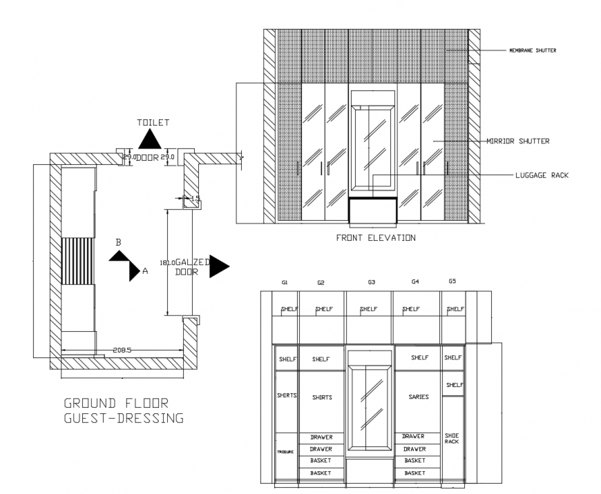 Dress wardrobe detail 2d view CAD furniture blocks autocad file Cadbull