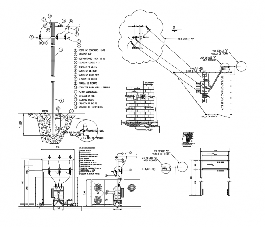 Electrical lamp post blocks detail 2d view CAD automation unit dwg file - Cadbull