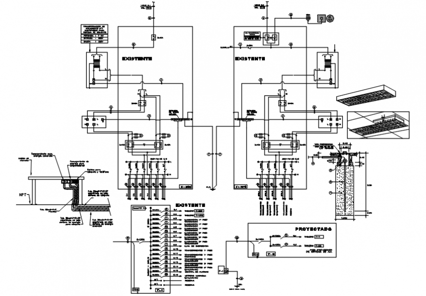 Electrical riser diagram and installation details for villa dwg file