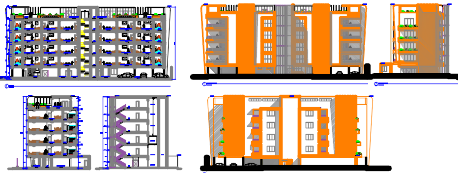 elevation of apartment dwg file - Cadbull