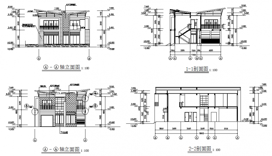  Elevation  and section row  house  plan  layout file Cadbull