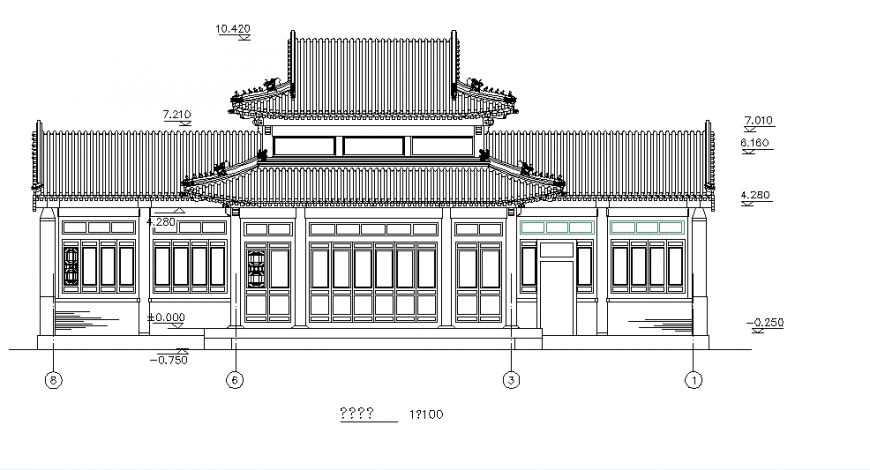 Elevation China Temple Court cad detail - Cadbull