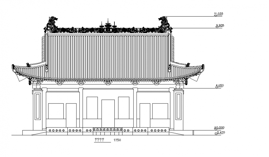 Elevation Chinese Architecture CAD Drawings - Cadbull