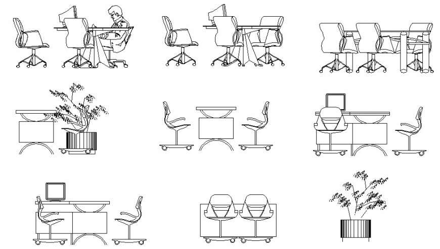 Elevation of furniture table and chair units dwg Autocad file - Cadbull