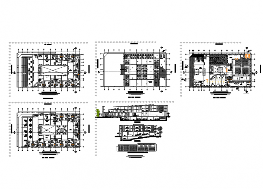 Entertainment center with theater elevation, section and