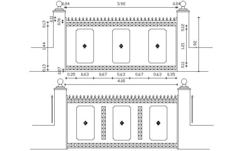 Entrance gate elevation drawing in autocad - Cadbull