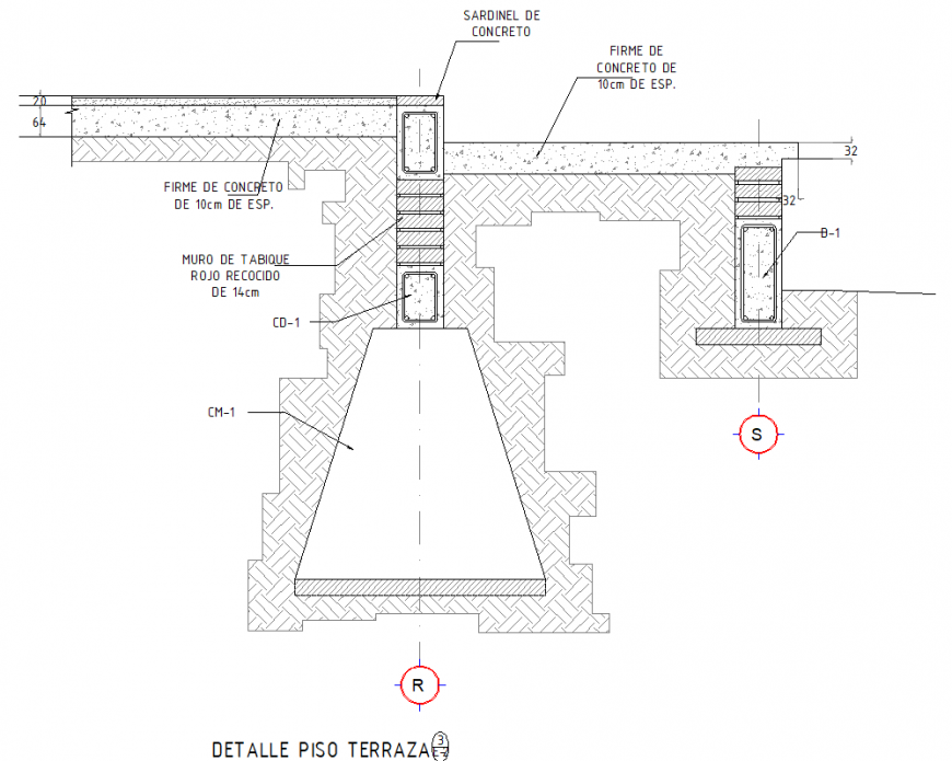 Errace foundation section plan layout file - Cadbull