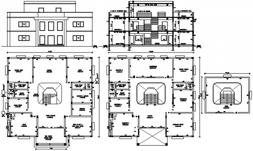 Factory office building elevation, section and floor plan cad drawing  details dwg file - Cadbull