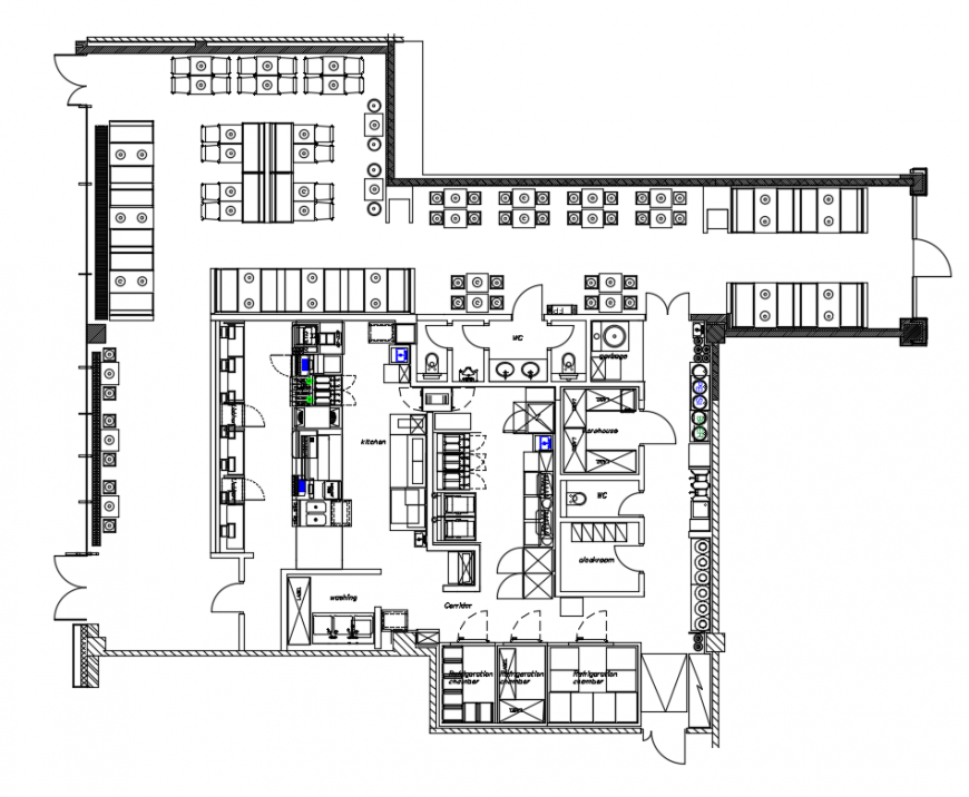 Fast food restaurant top view layout plan cad drawing