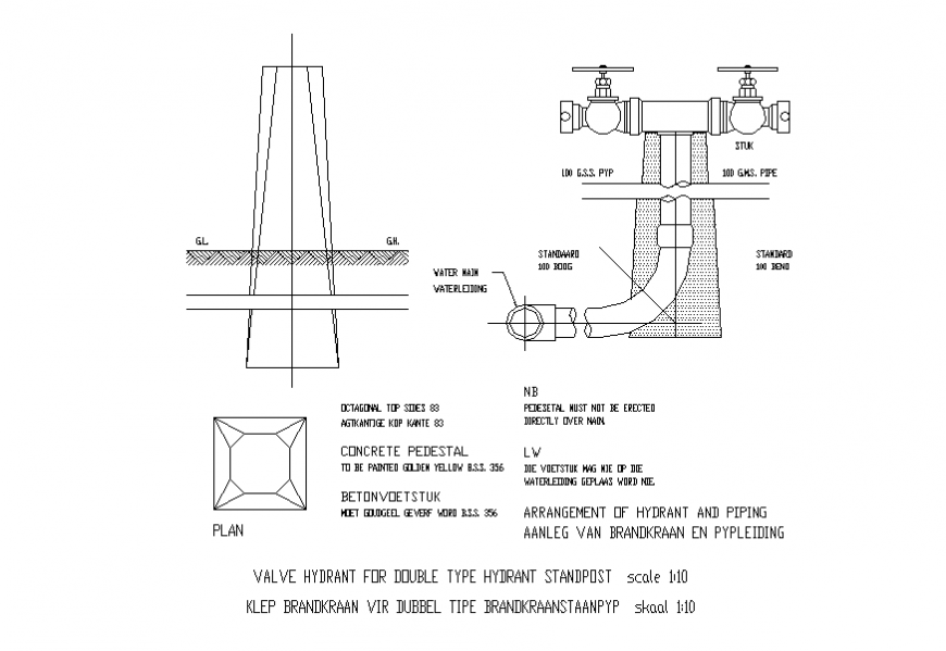 Fire-hydrant section design detail drawing - Cadbull