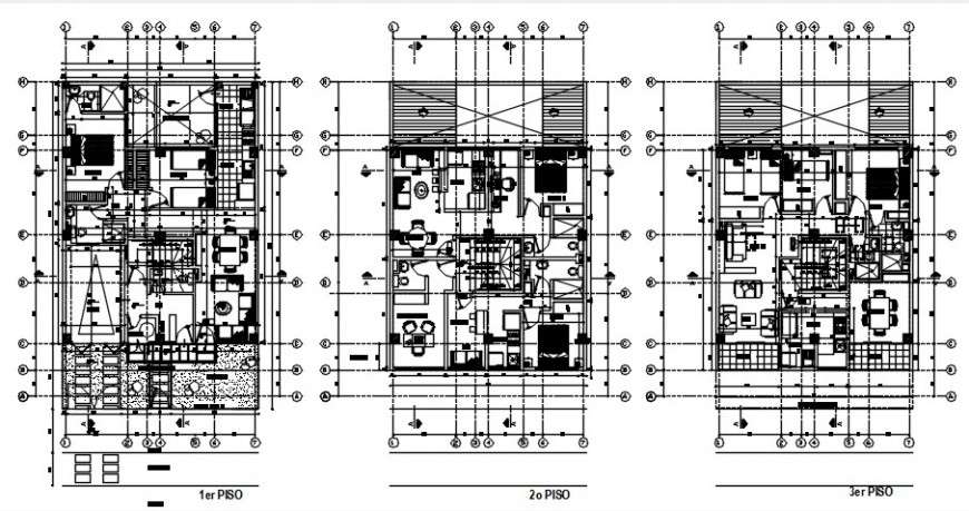 First, second and third floor layout plan of residential house details ...