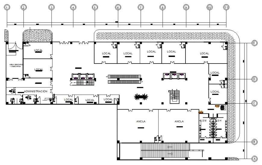 First floor plan of hotel design in auto cad Cadbull