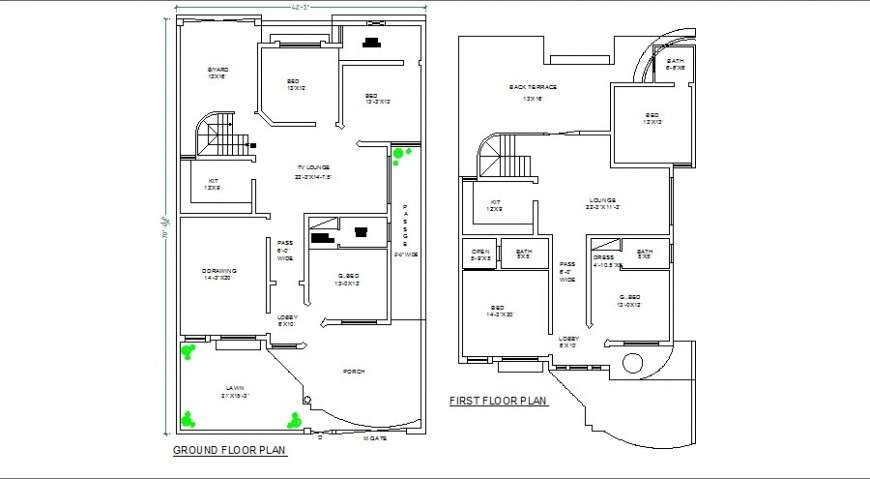 Five bedroom residential bungalow floor plan cad drawing