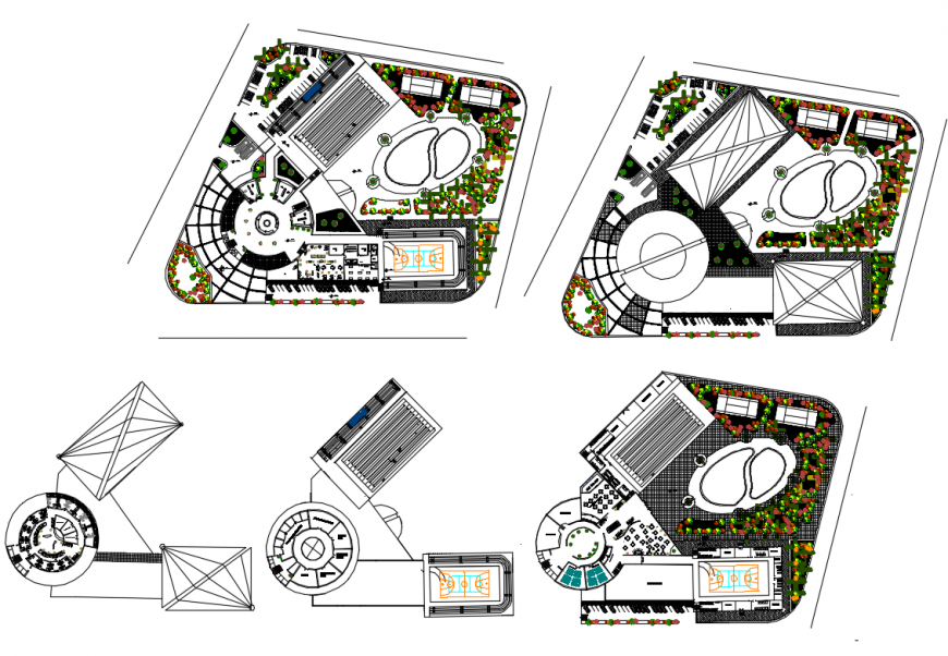 Five star hotel ground and first floor plan details with