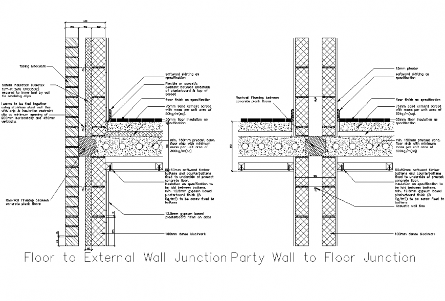 Sketch showing flanking paths at the party wall-floor junction and
